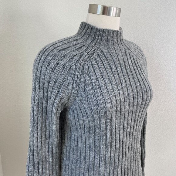 LL Bean Womens Medium Ribbed Knit Sweater Gray Wool Blend Top Mock Neck - Picture 2 of 9